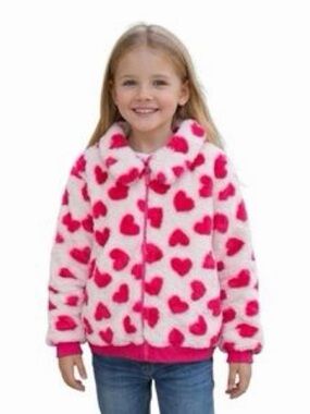 Max Studio Pink Heart Plush Faux Fur Coat XS
